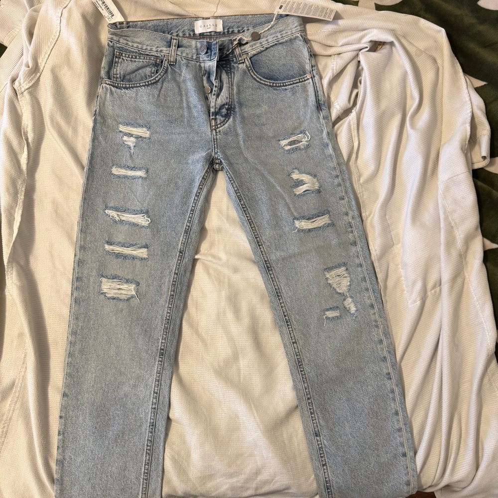Blue Skinny Distressed Jeans with Ripped Details